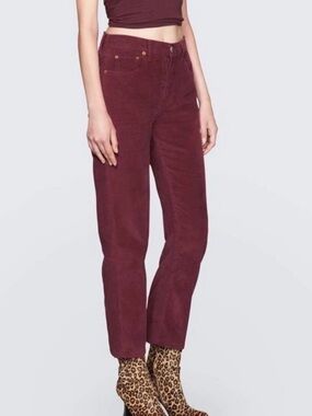 Re/Done Button-Fly Corduroy Pants in Burgundy size 24